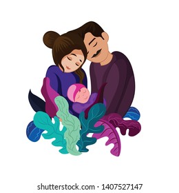 Parents holding newborn in their hands, vector illustration