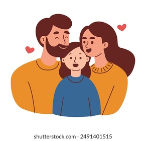 Los Padres Abrazan A Sus Hijos. Concepto de familia.