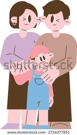Parents hugging child from behind expressing protection trust care and love family lifestyle illustration