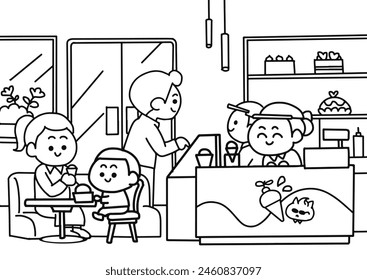 Parents in ice cream shop.