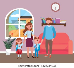 Parents with kids going to school design