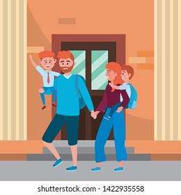 Parents with kids going to school design