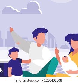 Parents with kids in the park design