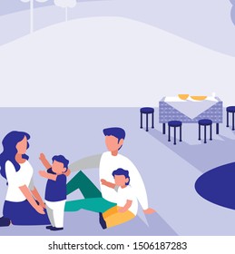 Parents with kids in the park design vector illustration
