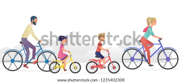 Parents Kids Riding Bicycles Vector Illustration Stock Vector (Royalty ...