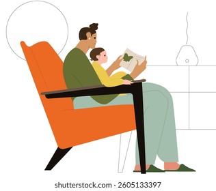  Parents, little children with story books. Mother and children learn together. Children's education by mom, dad. Flat vector illustration isolated on white background.