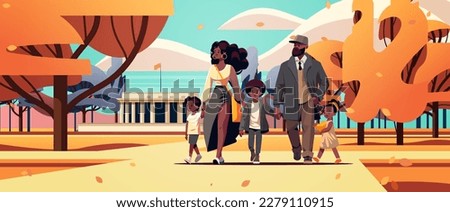 parents and little children walking together in urban park mother father and kids standing together parenthood