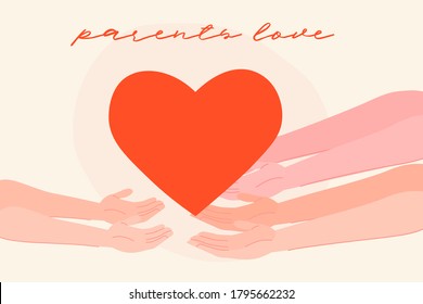 Parents love card with hands different nationalities vector illustration cartoon flat design modern style 