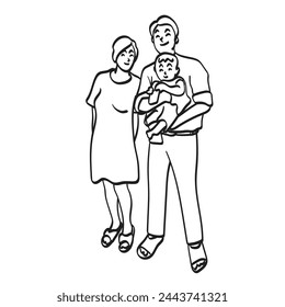 Parents with newborn baby illustration vector hand drawn isolated on white background