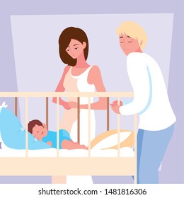 parents observing of baby boy sleeping