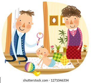 parents playing and infant baby
