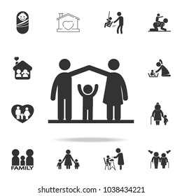 parents protect the child icon. Detailed set of family icons. Premium quality graphic design. One of the collection icons for websites, web design, mobile appfamily on white background