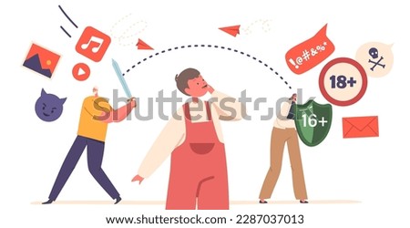 Parents Protecting Child from Internet Information. Concept of Teaching Children About Online Safety And Data Privacy
