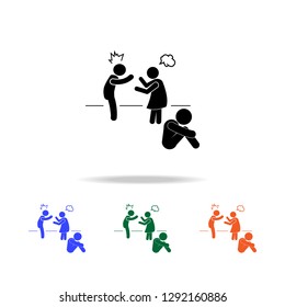 parents quarrel with a child multicolor icons