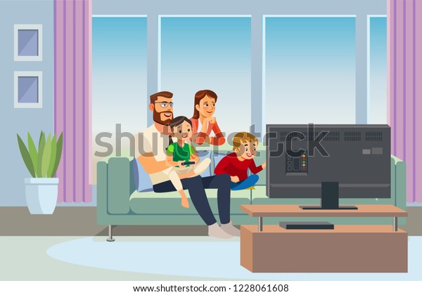 Parents Resting Home Kids Cartoon Vector Stock Vector (royalty Free 