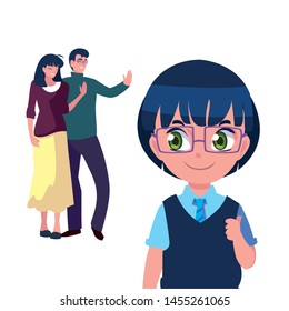 parents with school boy vector illustration