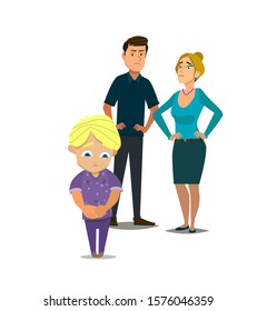 Parents scold their child. Vector illustration in cartoon style.
