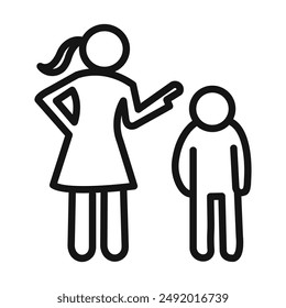 Parents scolding child icon linear graphics set vector