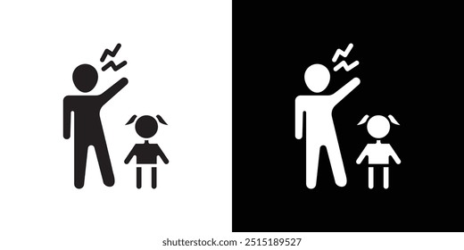 Parents scolding child icon Thin line flat illustration