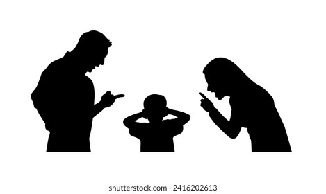 Parents are scolding their naughty child, angry parents colding child