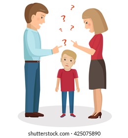 Parents scream and scold the child. Vector Illustration