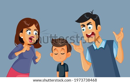 Parents Screaming at Their Child Vector Illustration. Little boy feeling anxious from verbal and emotional abuse received in the family 

