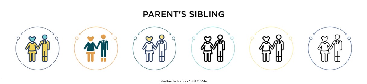 Parent's sibling icon in filled, thin line, outline and stroke style. Vector illustration of two colored and black parent's sibling vector icons designs can be used for mobile, ui, web