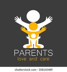 Parents sign. Love and care. Logo template. Family,  parents and children,  parents and teens an itc.