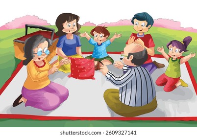 Parents sitting and playing with their child in the park