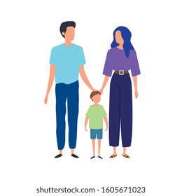 parents with son avatar characters vector illustration design