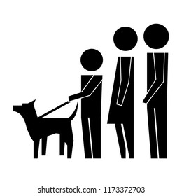 parents with son and dog mascot silhouette isolated icon