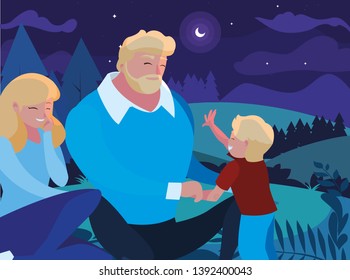 parents with son family in night landscape