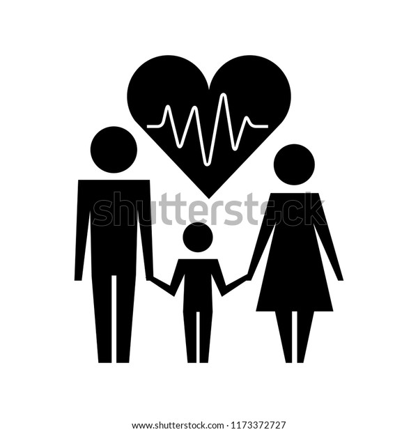 parents with\
son and heart silhouette isolated\
icon