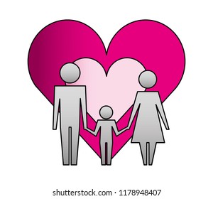 parents with son and hearts silhouette