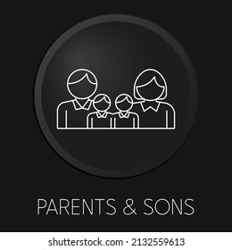 Parents son minimal vector line icon on 3D button isolated on black background. Premium Vector.