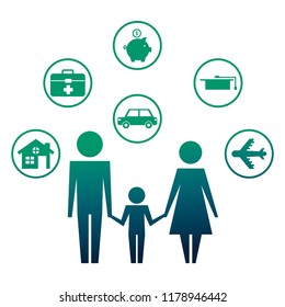 parents with son and set icons silhouette