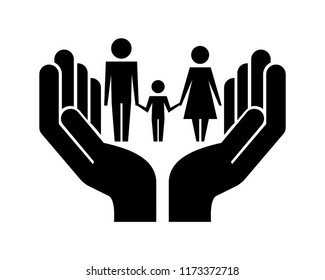 parents with son silhouette in hands isolated icon