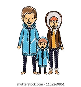 parents and son with winter clothes