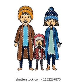 parents and son with winter clothes