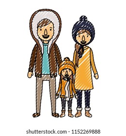 parents and son with winter clothes
