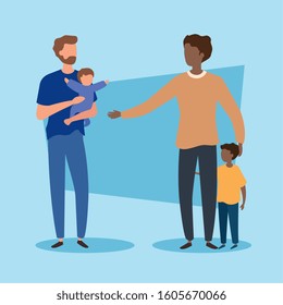 parents with sons avatar characters vector illustration design