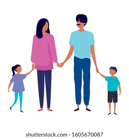 parents with sons avatar characters vector illustration design