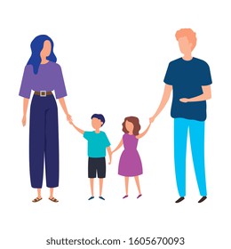 parents with sons avatar characters vector illustration design