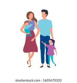 parents with sons avatar characters vector illustration design