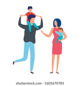 parents with sons avatar characters vector illustration design