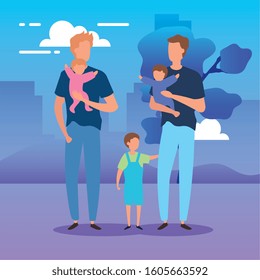 parents with sons in park nature vector illustration design