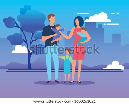 parents with sons in the park vector illustration design