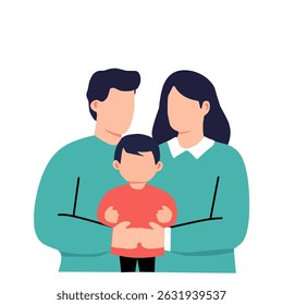 Parents standing together with their child in the center. A symbol of strong family unity and balanced parenting roles