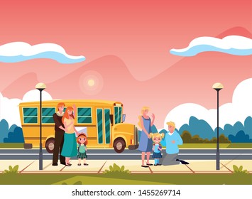 parents with students girls stop bus school