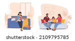 Parents Support their Children, Father and Mother Comforting Kids. Upset Son and Daughter Crying and Feel Upset. Family Scene with Characters Solve Kids Problems. Cartoon People Vector Illustration